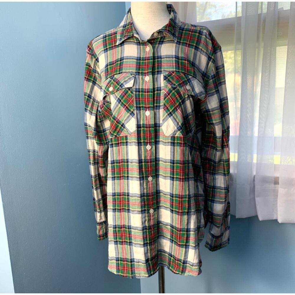 J. Crew White Stewart Tartan Plaid Button Down Shirt Size 8 - Picture 7 of 8